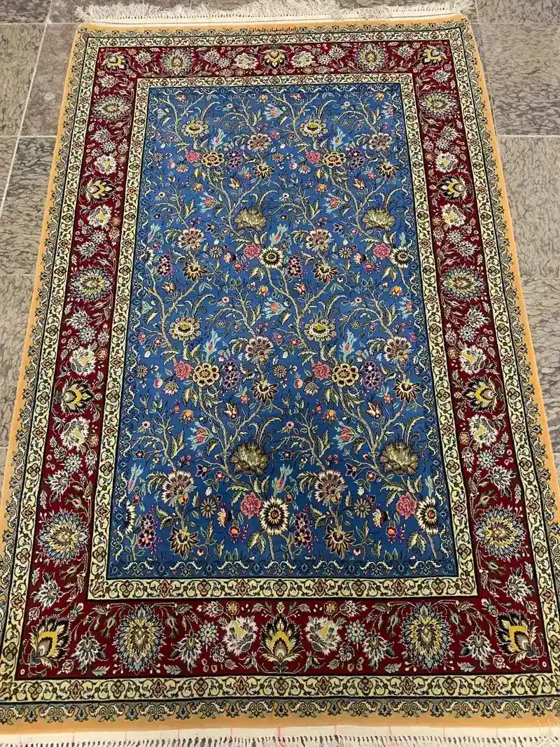 Hand-knotted Isfahan Persian Wool & Silk Carpet — Blue Afshan, PRR-IS-004