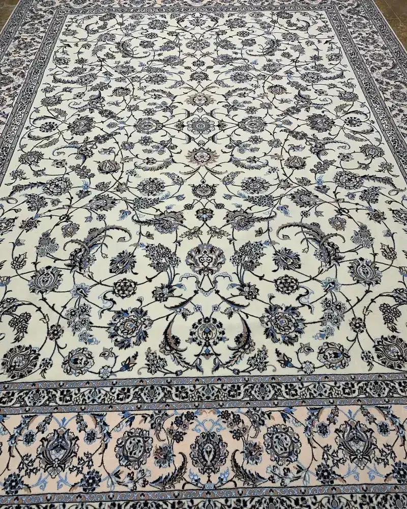 Persian Wool & Silk Carpet from Isfahan — Ivory Afshan Allover Floral, PRR-IS-026