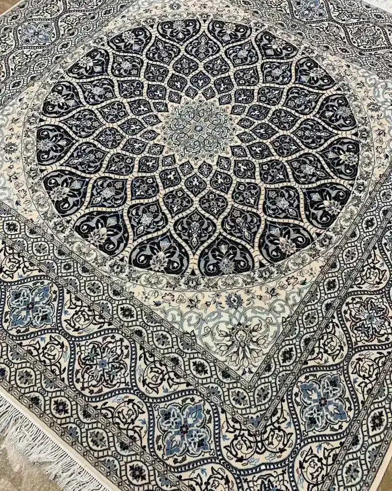 Isfahan Persian Handmade Carpet — Midnight Gonbad Radial Medallion — 210 × 210 cm — image 2