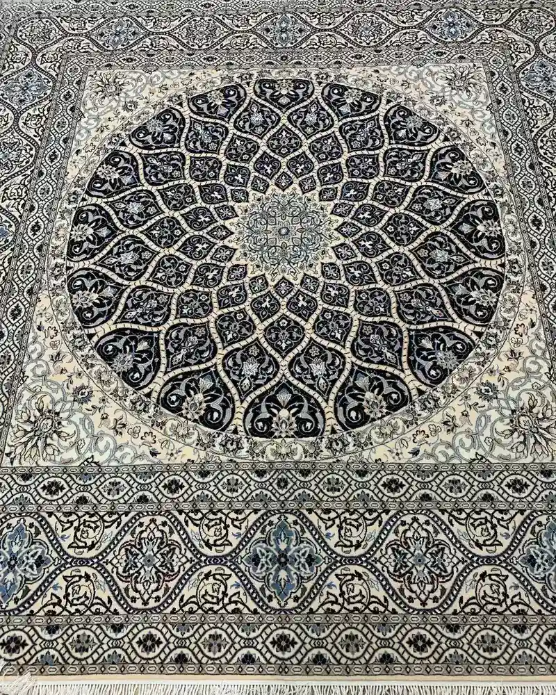 Persian Wool & Silk Rug from Isfahan — Midnight Gonbad Radial Medallion, PRR-IS-027