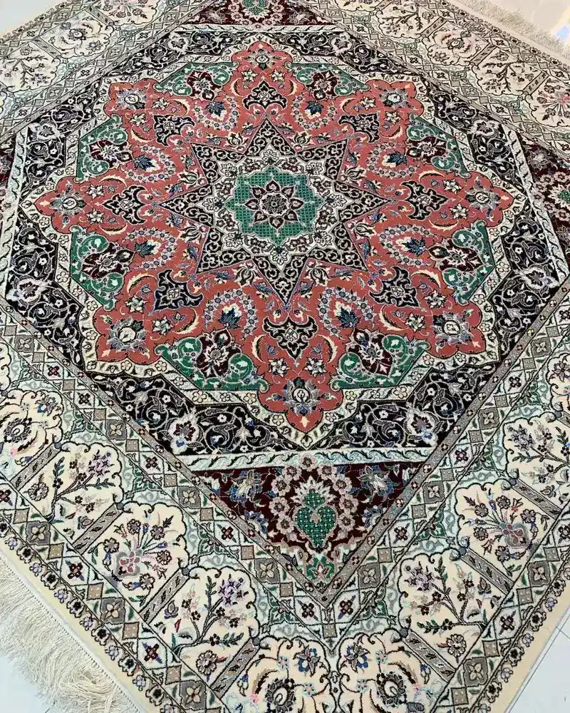 Isfahan Persian Handmade Carpet — Copper Eight-Point Star Medallion — 210 × 220 cm — image 2