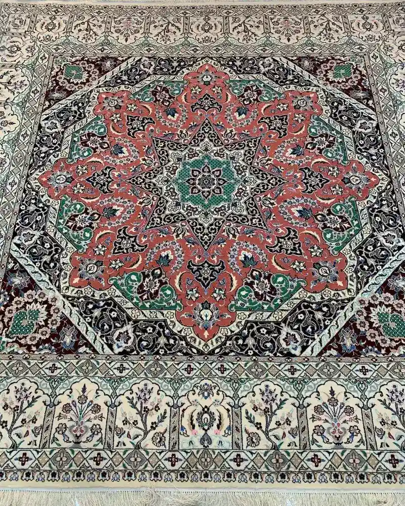 Persian Wool & Silk Carpet from Isfahan — Copper Eight-Point Star Medallion, PRR-IS-033