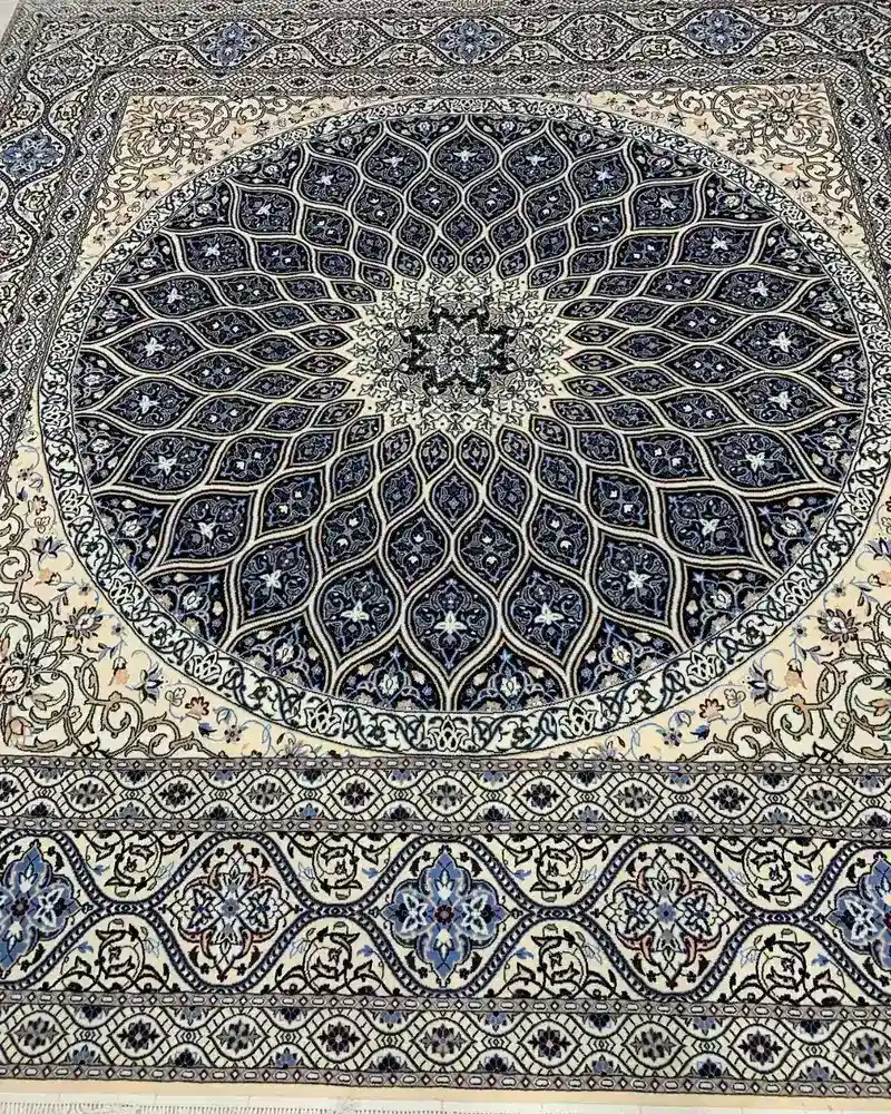 Persian Wool & Silk Rug from Isfahan — Midnight Gonbad Radial Medallion, PRR-IS-036