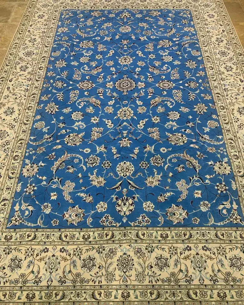 Handmade Persian Wool & Silk Carpet from Isfahan — Royal Blue Afshan Allover Floral, PRR-IS-045
