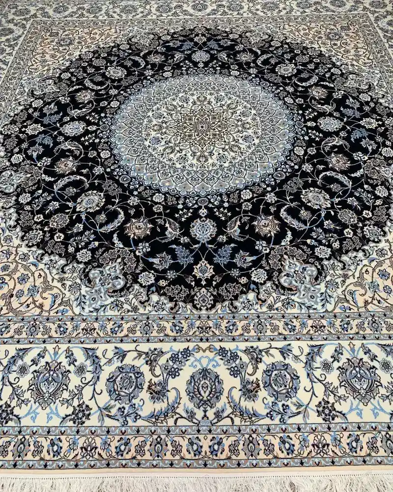 Isfahan Persian Wool & Silk Rug — Midnight Grand Circular Rosette Medallion, PRR-IS-046