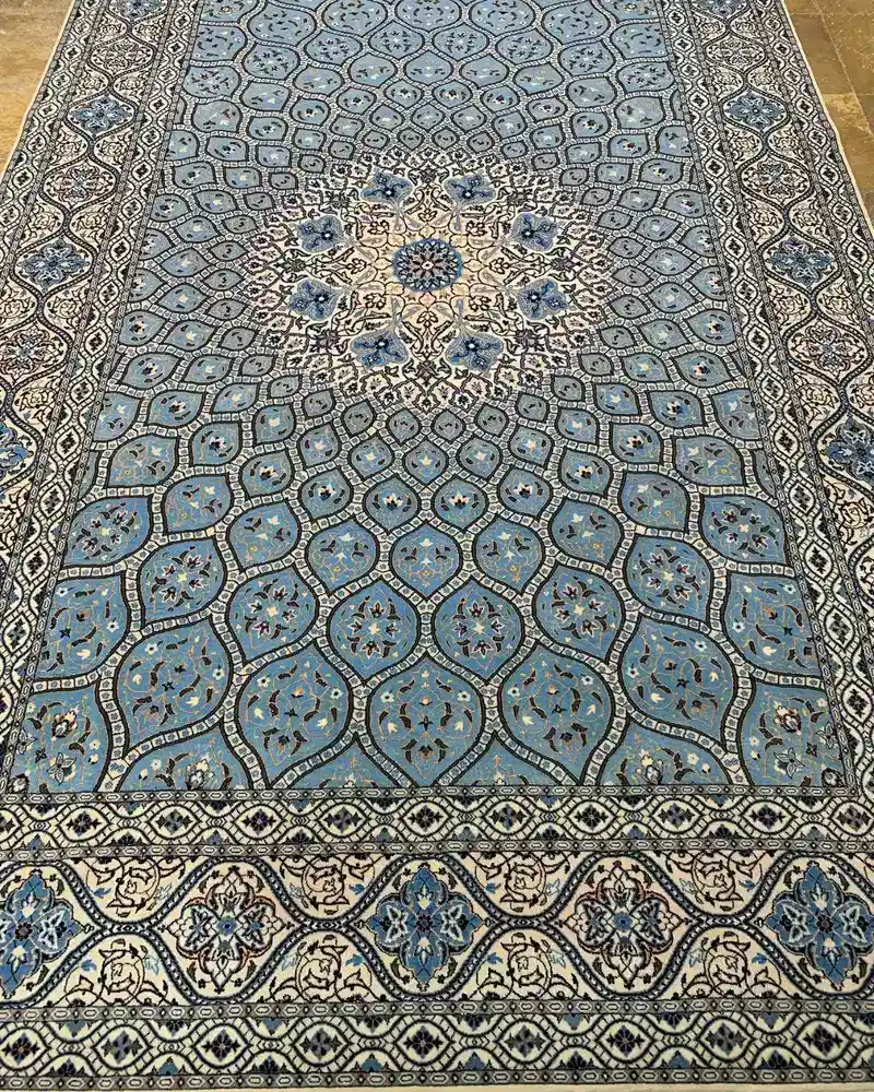 Persian Wool & Silk Carpet from Isfahan — Sky Blue Gonbad Radial Medallion, PRR-IS-054