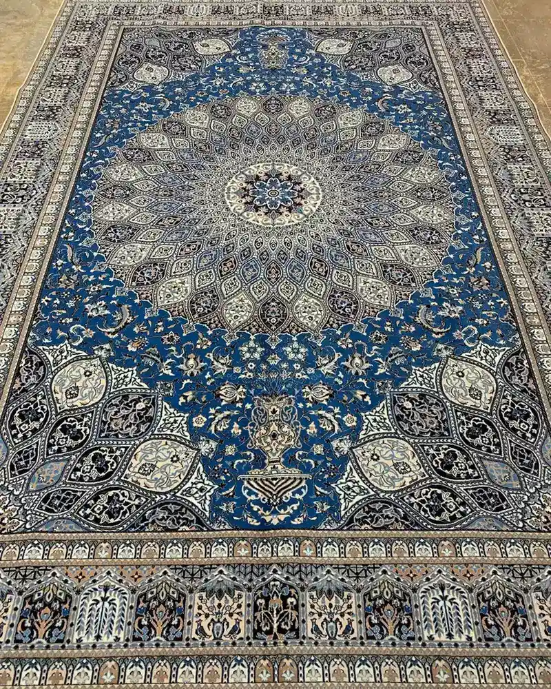 Persian Wool & Silk Rug from Isfahan — Royal Blue Gonbad Grand Radial Medallion, PRR-IS-062