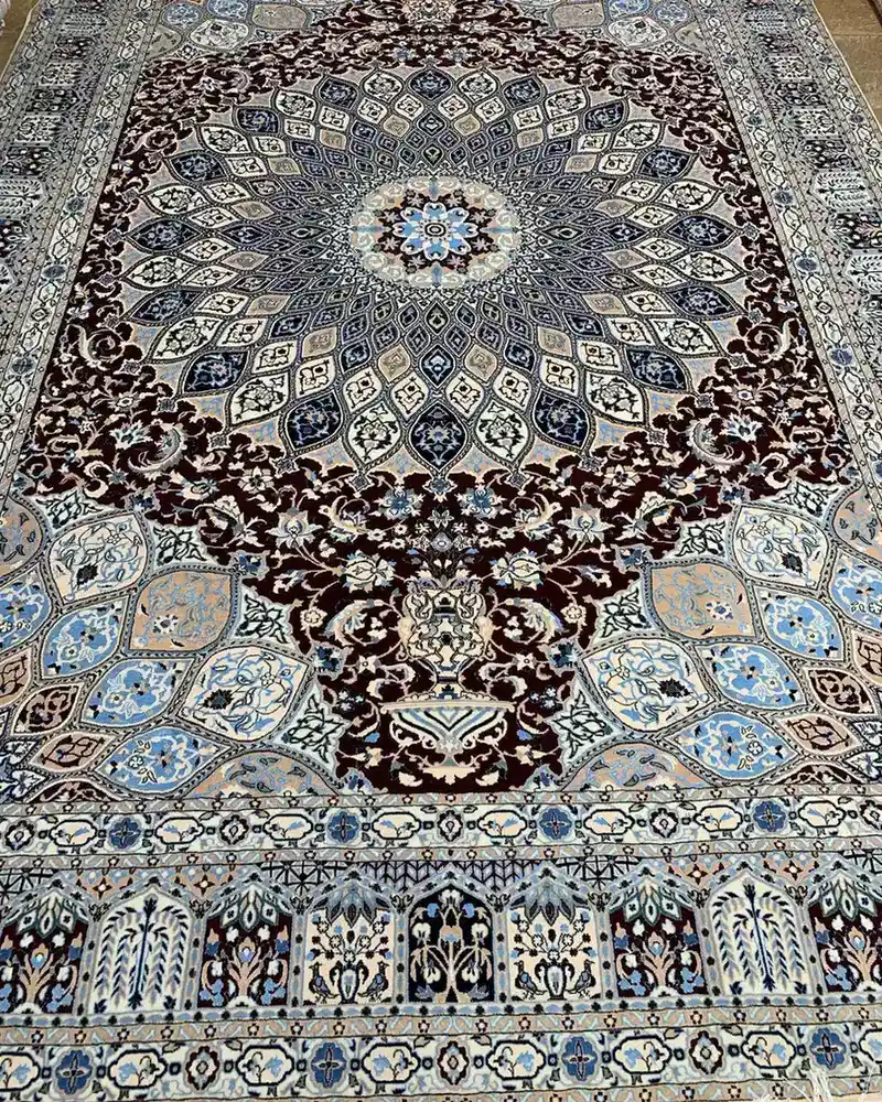Handmade Persian Wool & Silk Carpet from Isfahan — Burgundy Gonbad Radial Medallion, PRR-IS-064