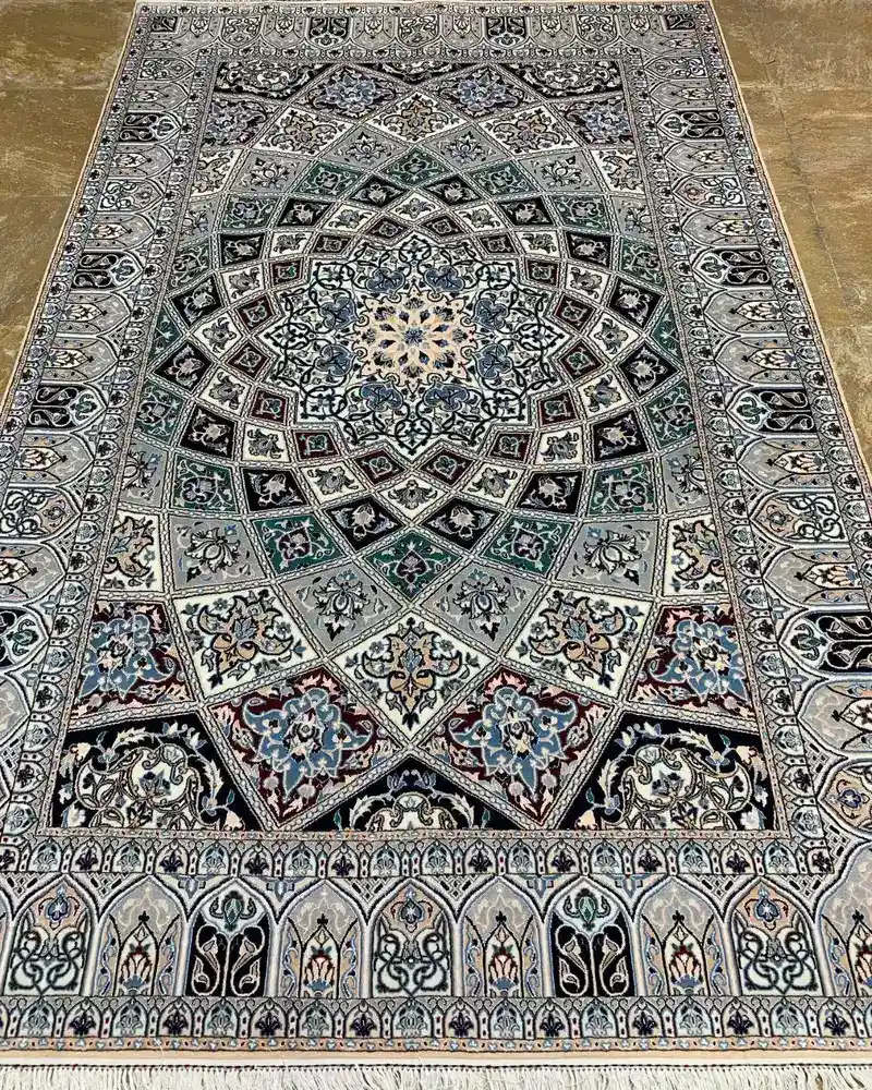 Persian Wool & Silk Rug from Isfahan — Multicolor Geometric Medallion, PRR-IS-075