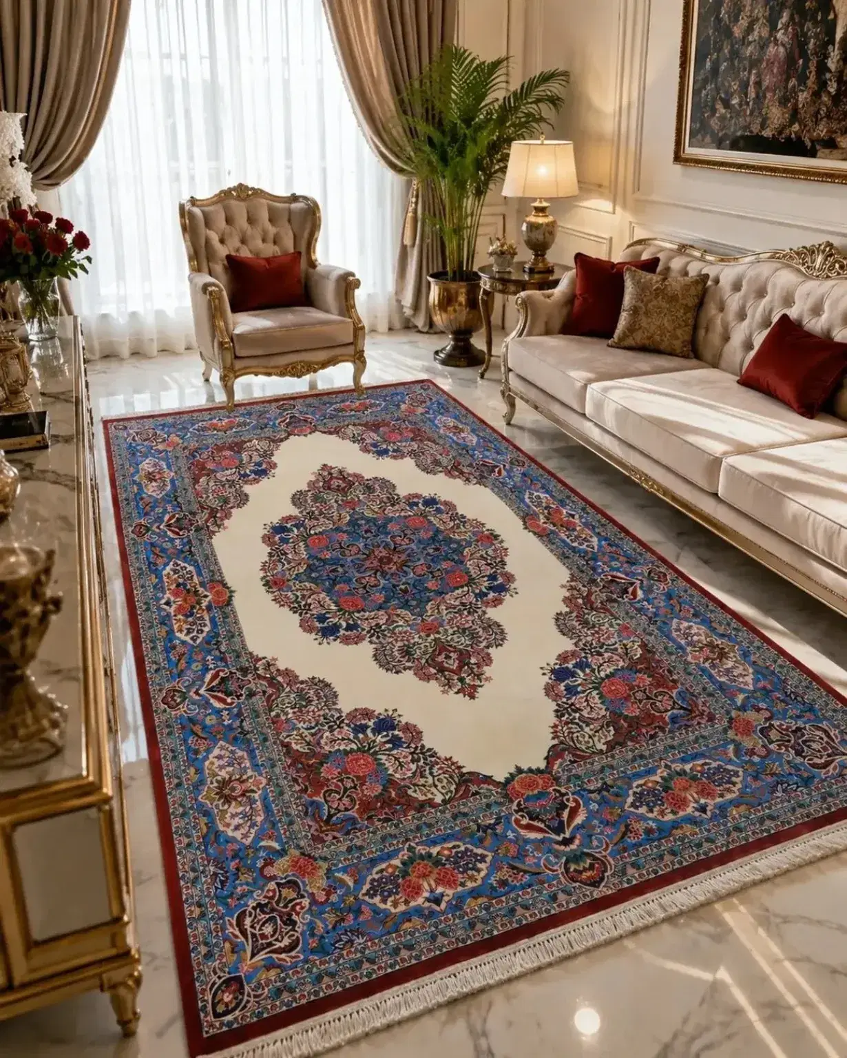 Kashan Persian Hand-Knotted Carpets — Ivory Medallion — 250 × 350 cm × 2 — Pair — image 2