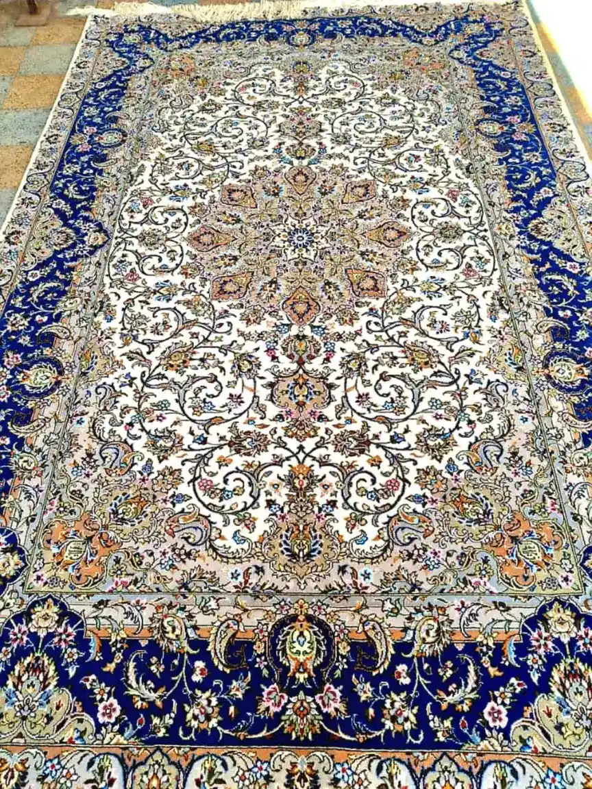 Majesté azur persane – tapis de Kashan fait main PRR-KH-035