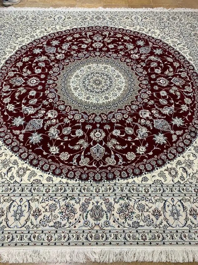 فرش دستباف پشم و ابریشم نائین — ترنج دایره‌ای, PRR-NN-003