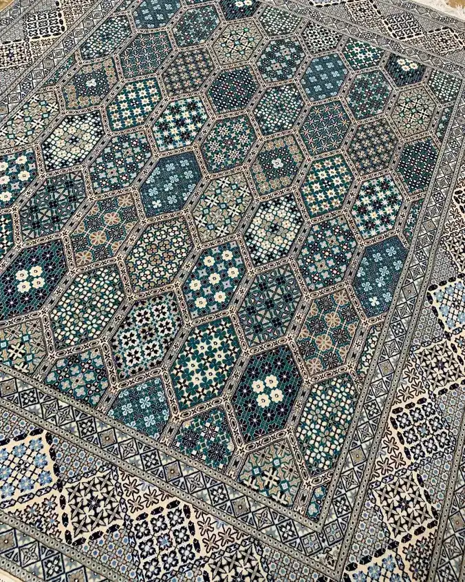 Naein Persian Handmade Carpet Pair — Kheshti Geometric Compartment — 200 × 250 × 2 cm — image 2