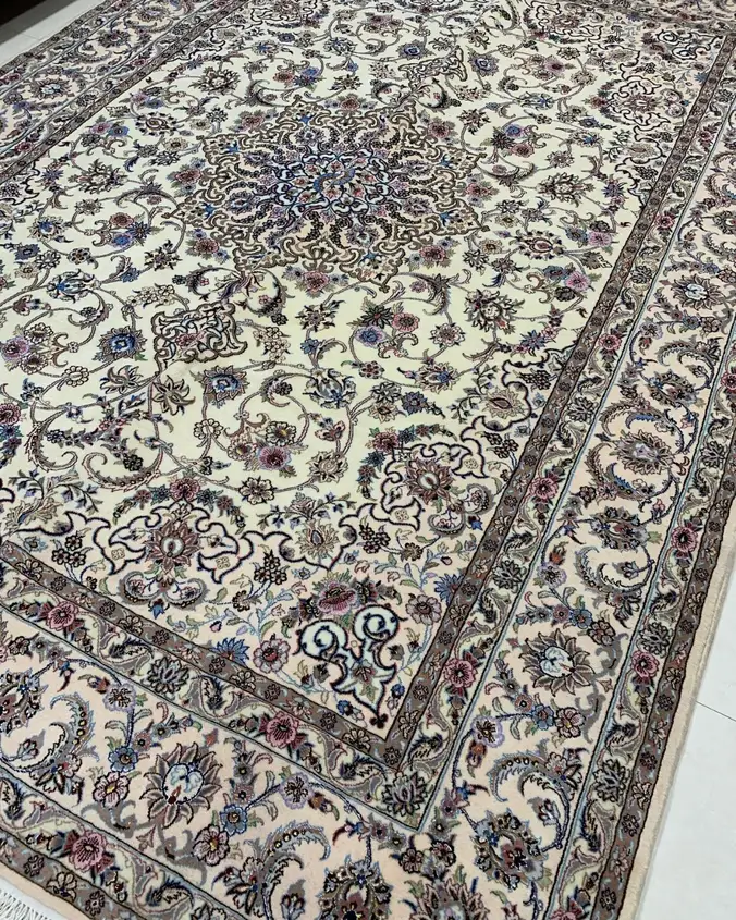 Naein Persian Handmade Carpet Pair — Ivory Two-Tone Floral Medallion — 250 × 350 × 2 cm — image 3