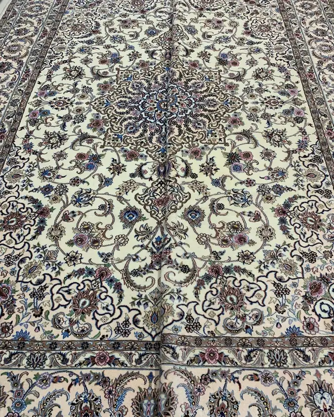 Naein Persian Handmade Carpet Pair — Ivory Two-Tone Floral Medallion — 250 × 350 × 2 cm — image 2