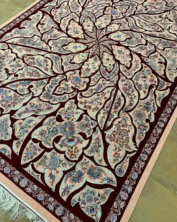 Naein Persian Handmade Carpet — Burgundy Geometric Leaf Mosaic — 200 × 300 cm — image 3