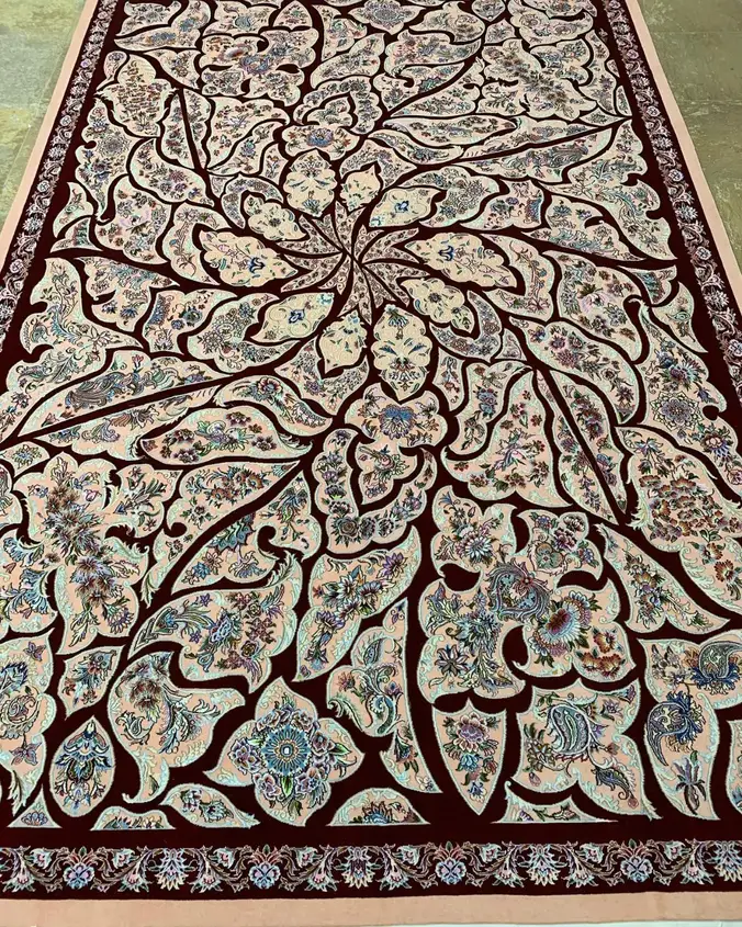 Naein Persian Handmade Carpet — Burgundy Geometric Leaf Mosaic — 200 × 300 cm — image 2