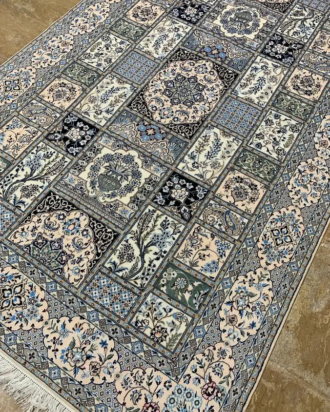 Naein Persian Handmade Carpet — Blue Ivory Kheshti Geometric Compartment — 163 × 255 cm — image 2